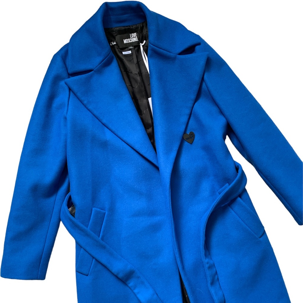 ❤️🔥❤️Love Moschino Belted Wool Blend Long Coat size 8 US in electric blue❤️🔥❤️ - Picture 2 of 5